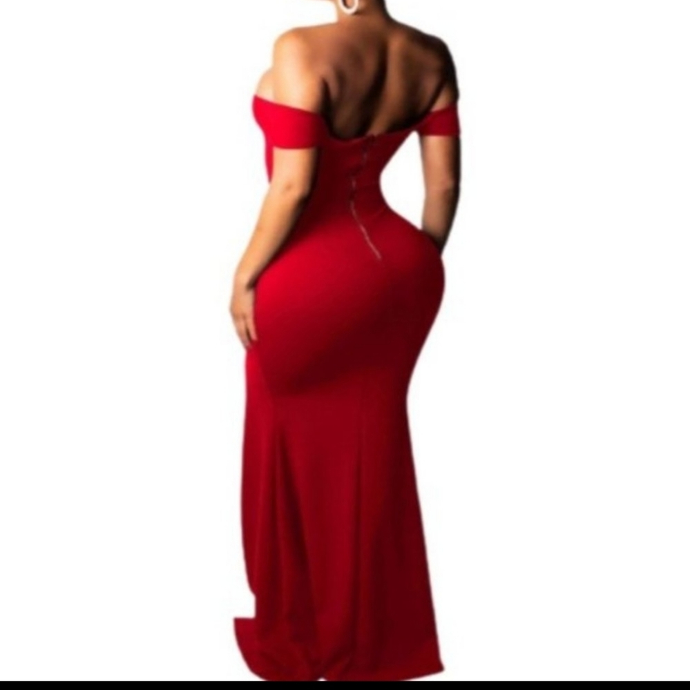 Off Shoulder Side Split Short Sleeve Elegant Skirt Bodycon Maxi Evening Dress